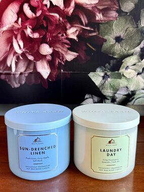 NEW 2-Pc SUN-DRENCHED LINEN & LAUNDRY DAY 3-Wick Candle BBW
